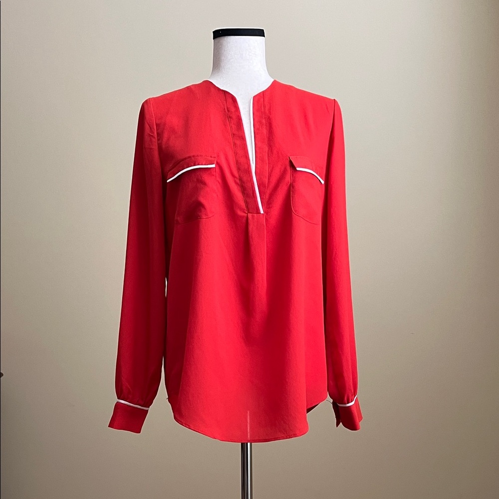 ZOA - Tomato Blouse with White Piping - Y2K Anthropologie Brand - Medium